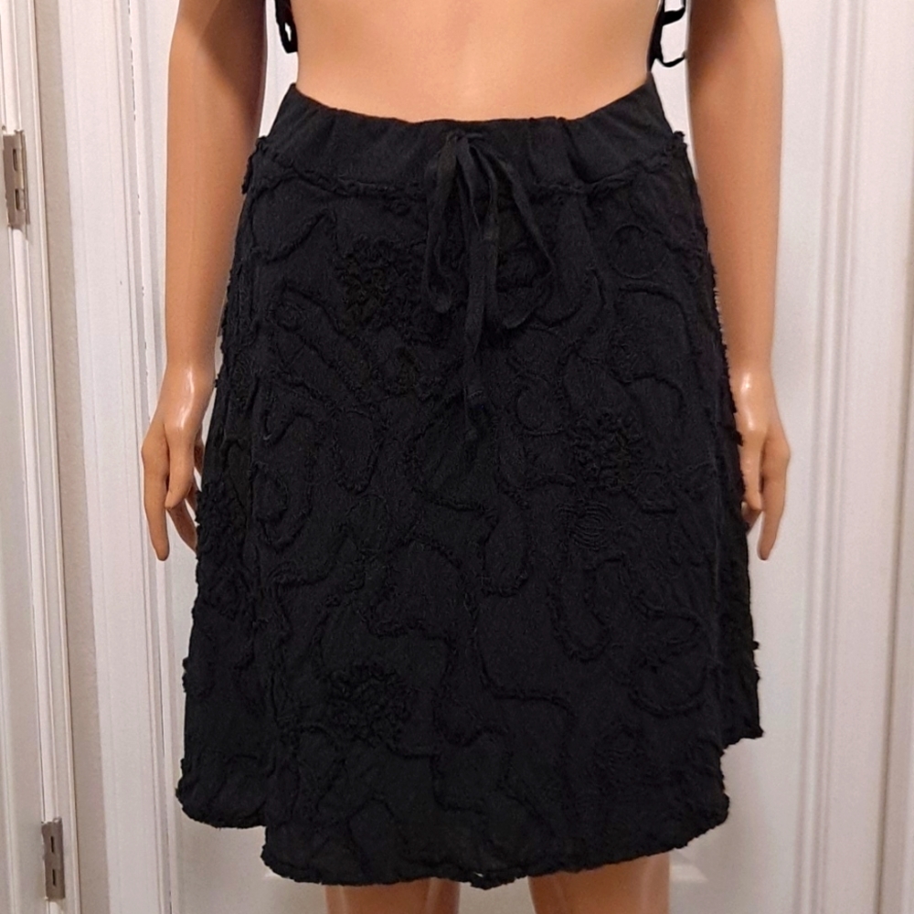 Max Studio Black Mini Skirt with Raised Floral Textured Design. Small